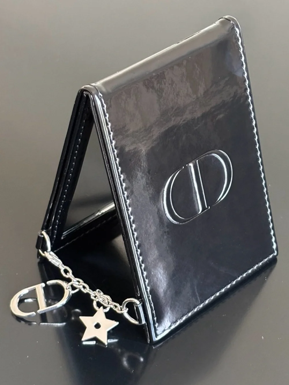 Dior Black Patent Mirror w/ Charms + Box
